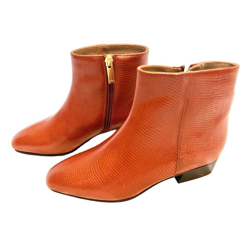 Aquatalia Fuoco Lizard Embossed Bootie in Russet Made in Italy NWOT Size 6